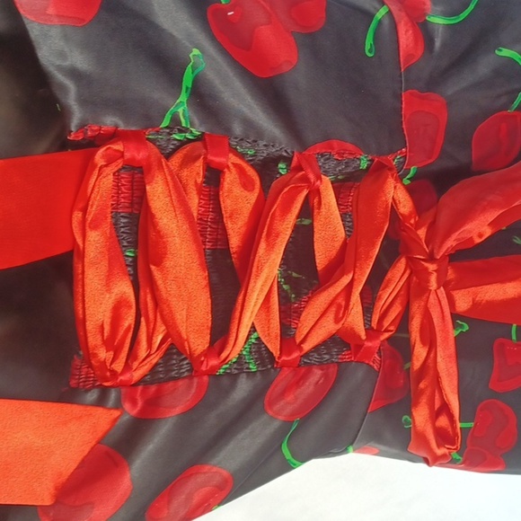 Dresstells 50s Women Cocktail Halter Dress, swing skirt, cherry pattern, corset - Picture 5 of 8